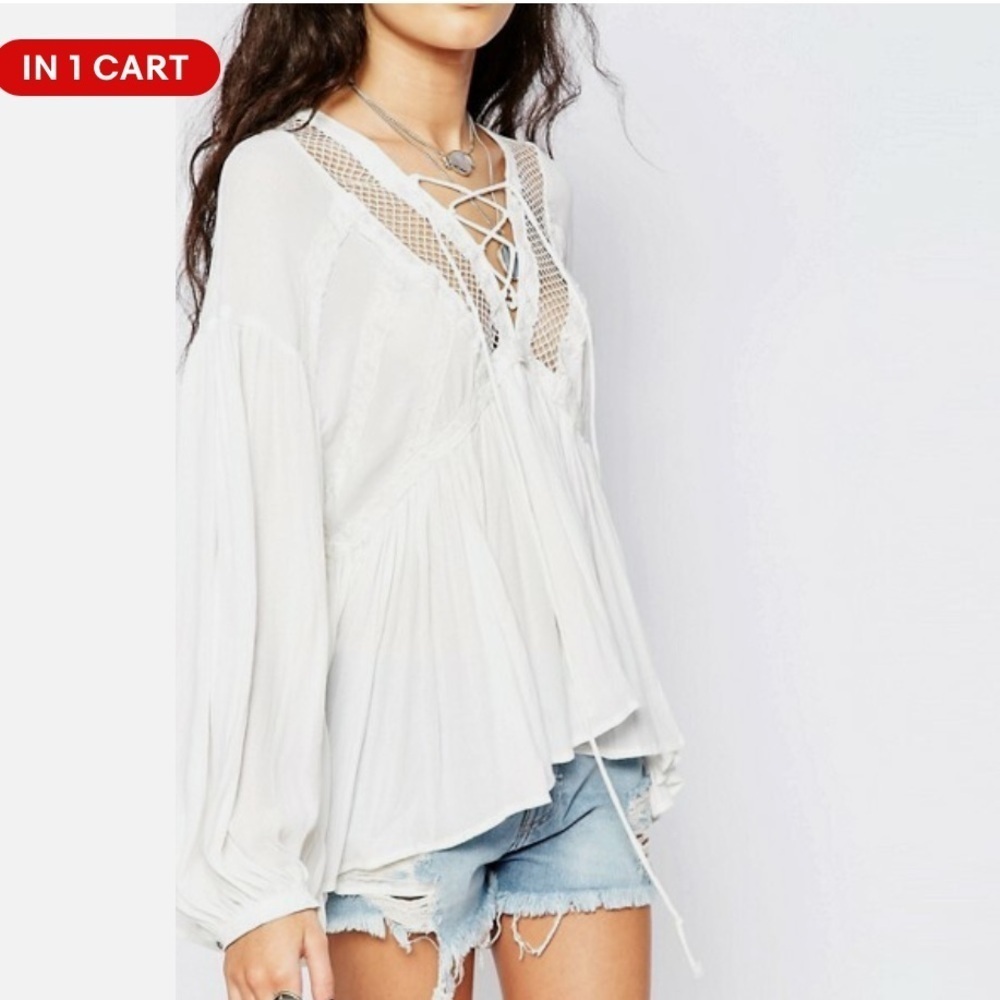 Free People Don’t Let Go White Lace-Up Women's Top